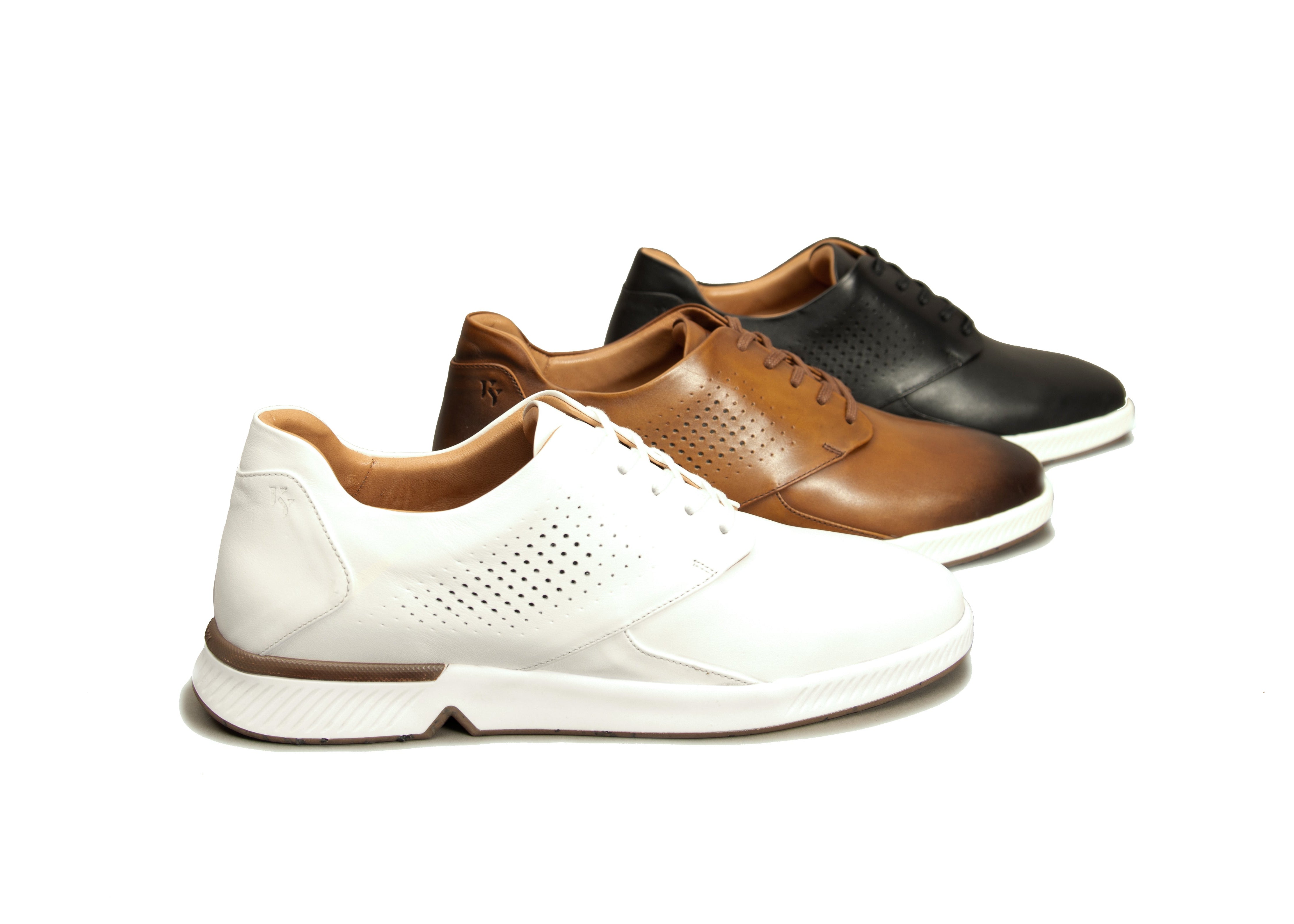 RONIN in all three colors – black, white and tan. KANREY derby shoes.