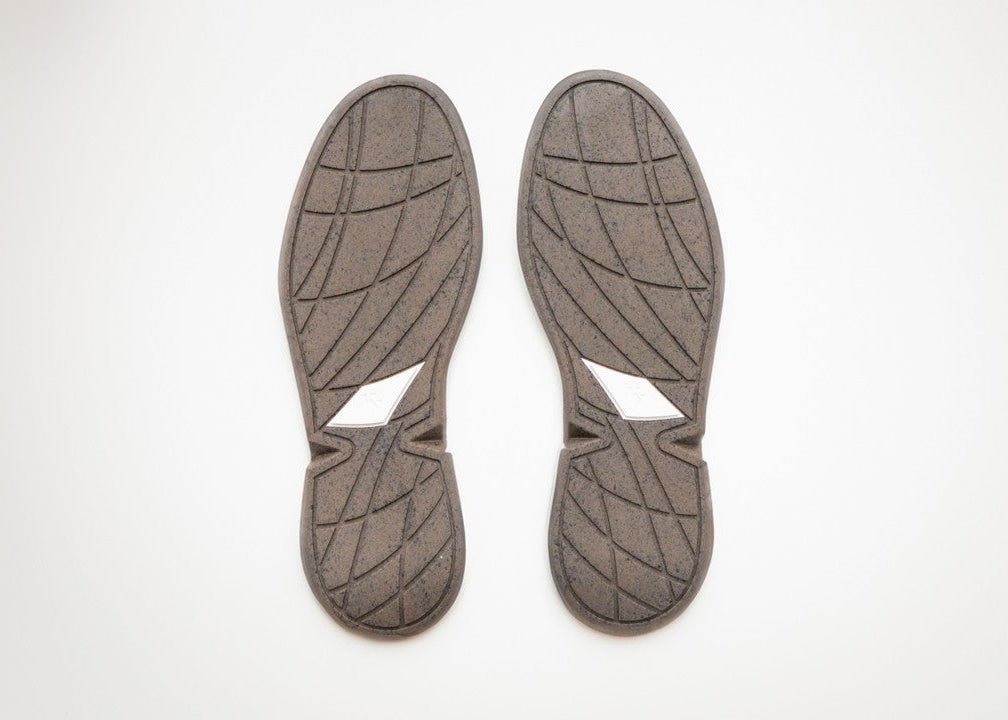KY 01 replacement outsole shown separately. KANREY sustainable shoes in taupe.